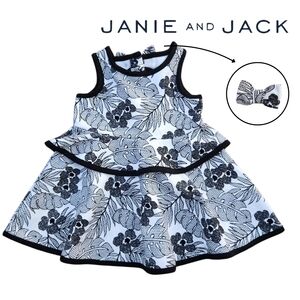 Janie and Jack Black and White Kids Ruffle Tropical Baby Dress Size 6-12 Months